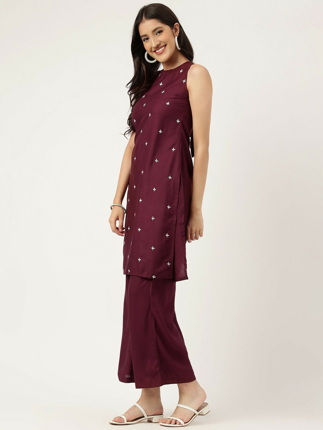 Joban Fashion Mahroon Rayon and Embroidered Work Straight Kurta Bottom Set | Grocsy