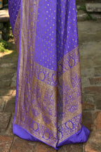 Joban Fashion Lavender Crepe Chiffon Pure Handloom Banarasi Silk Saree | Grocsy