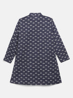 Ahalyaa Boys Navy Blue Pure Cotton Digital Print Kids Kurta Churidar Set | Grocsy