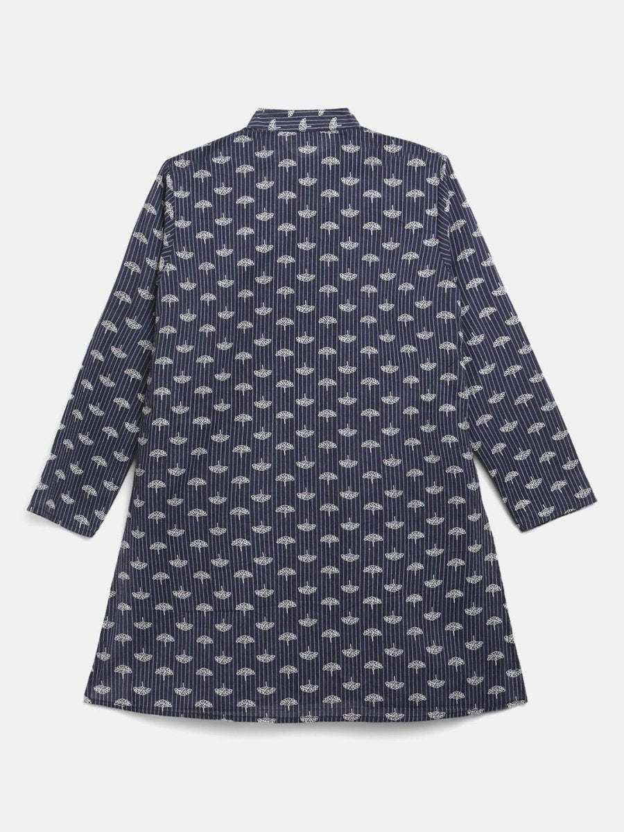 Ahalyaa Boys Navy Blue Pure Cotton Digital Print Kids Kurta Churidar Set | Grocsy