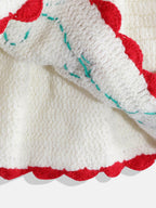 Chutput Kids Woollen Hand Knitted Full Sleeves Rosette Work Dress For Baby Girls - White | Grocsy