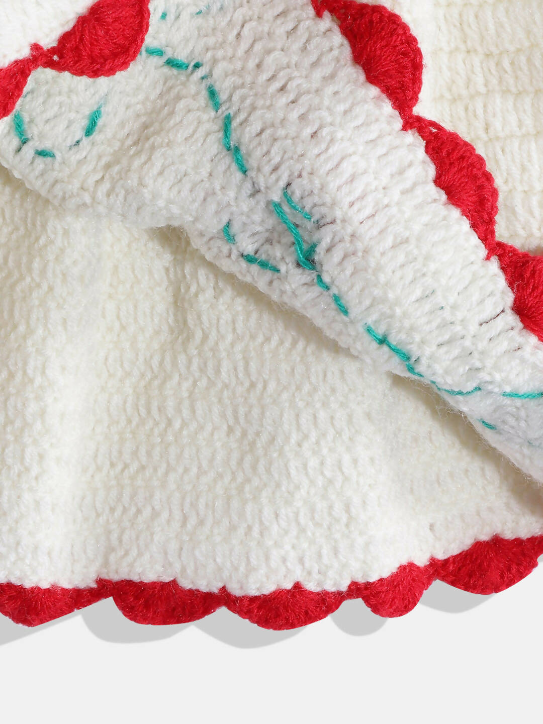 Chutput Kids Woollen Hand Knitted Full Sleeves Rosette Work Dress For Baby Girls - White | Grocsy