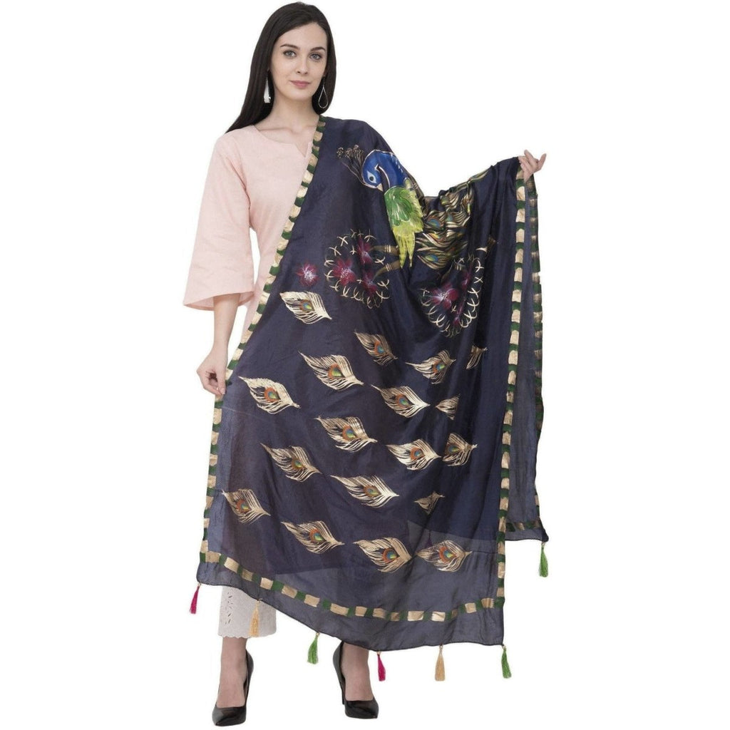A R Silk Silk Peacock Multi Fancy Dupatta Color Navy Dupatta or Chunni | Grocsy
