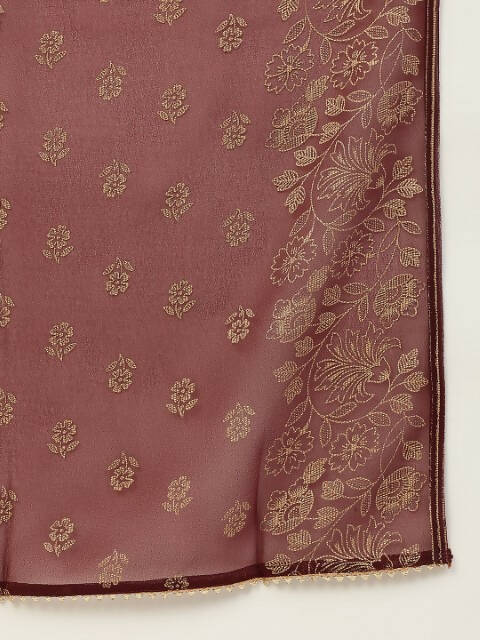 FIORRA Women's Maroon Poly Crepe Straight Kurta Pant With Dupatta | Grocsy