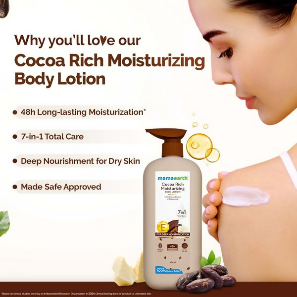 Mamaearth Cocoa Rich Moisturizing Body Lotion with Cocoa Butter & Vitamin E | Grocsy