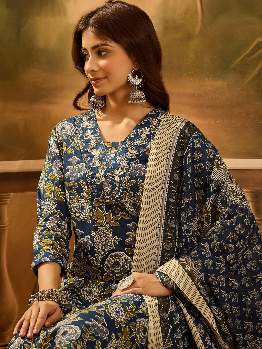Joban Fashion Printed Navy Blue Pure Cotton Kurta Set | Grocsy