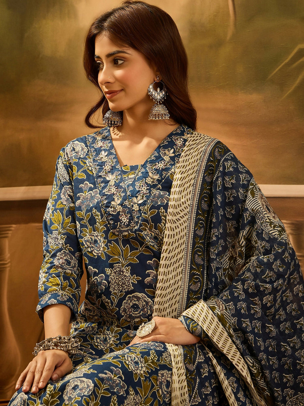 Joban Fashion Printed Navy Blue Pure Cotton Kurta Set | Grocsy