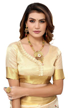 Vamika Cream Weaving Cotton Polyester Silk Saree | Grocsy