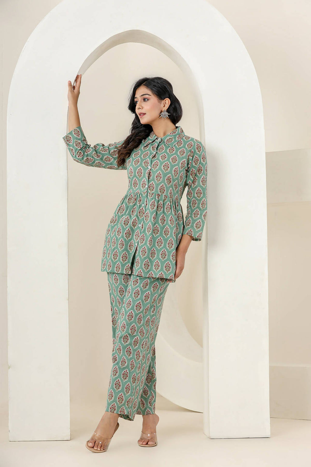 Kaajh Women's Green Printed Cotton Co-ord Set | Grocsy