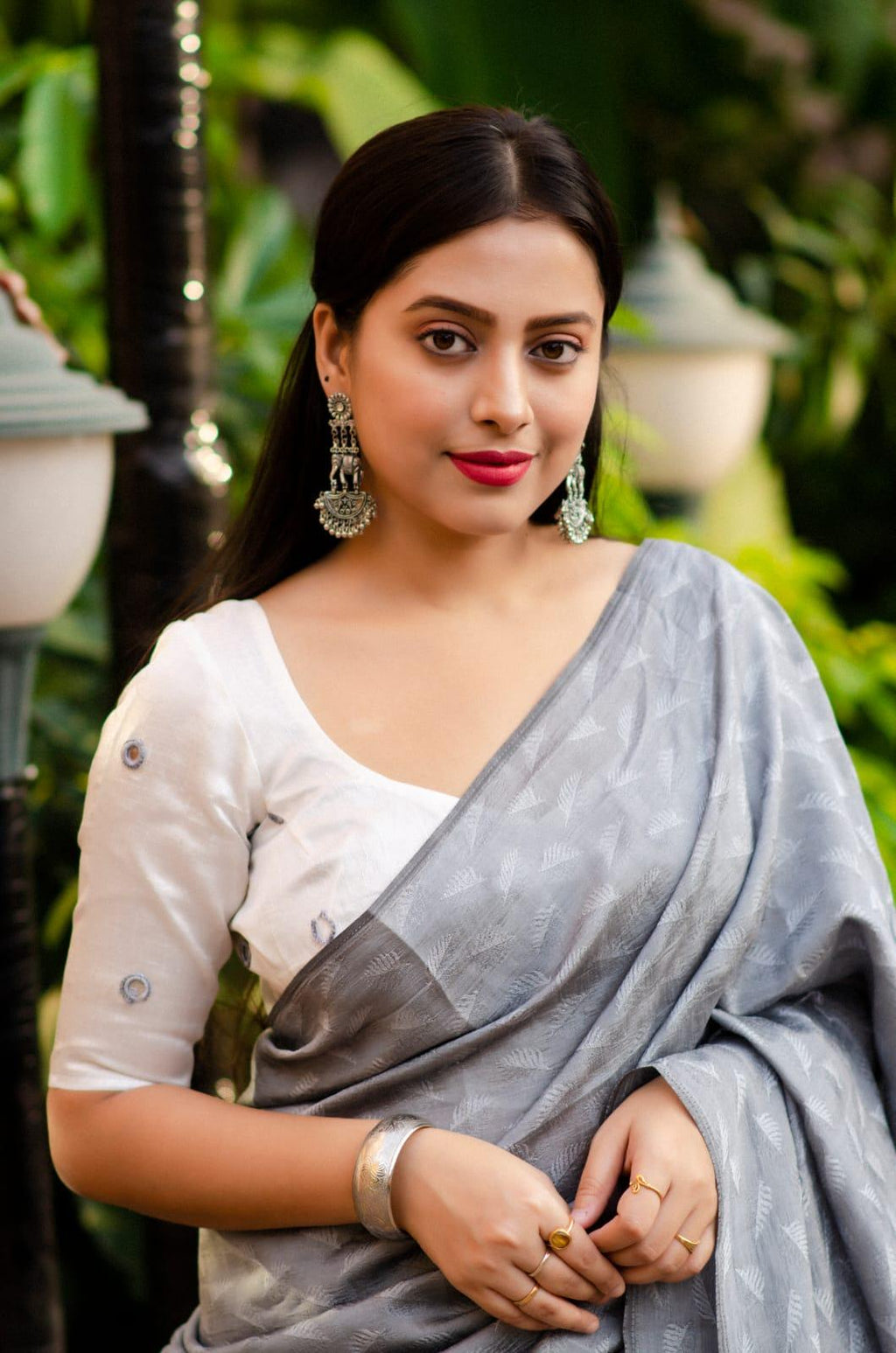 Grey Poly Georgette Woven Design Saree with Unstitched Blouse - Hiral Fashion | Grocsy