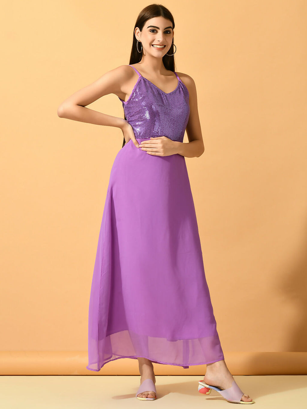 Myshka Women's Lavender Empire Party Dress | Grocsy