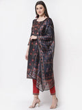 Myshka Blue Color Chanderi silk Printed Kurta With Pant Dupatta Set | Grocsy