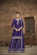 Anaita Blue Chinon Silk Embroidered Stitched Sharara Suit | Grocsy