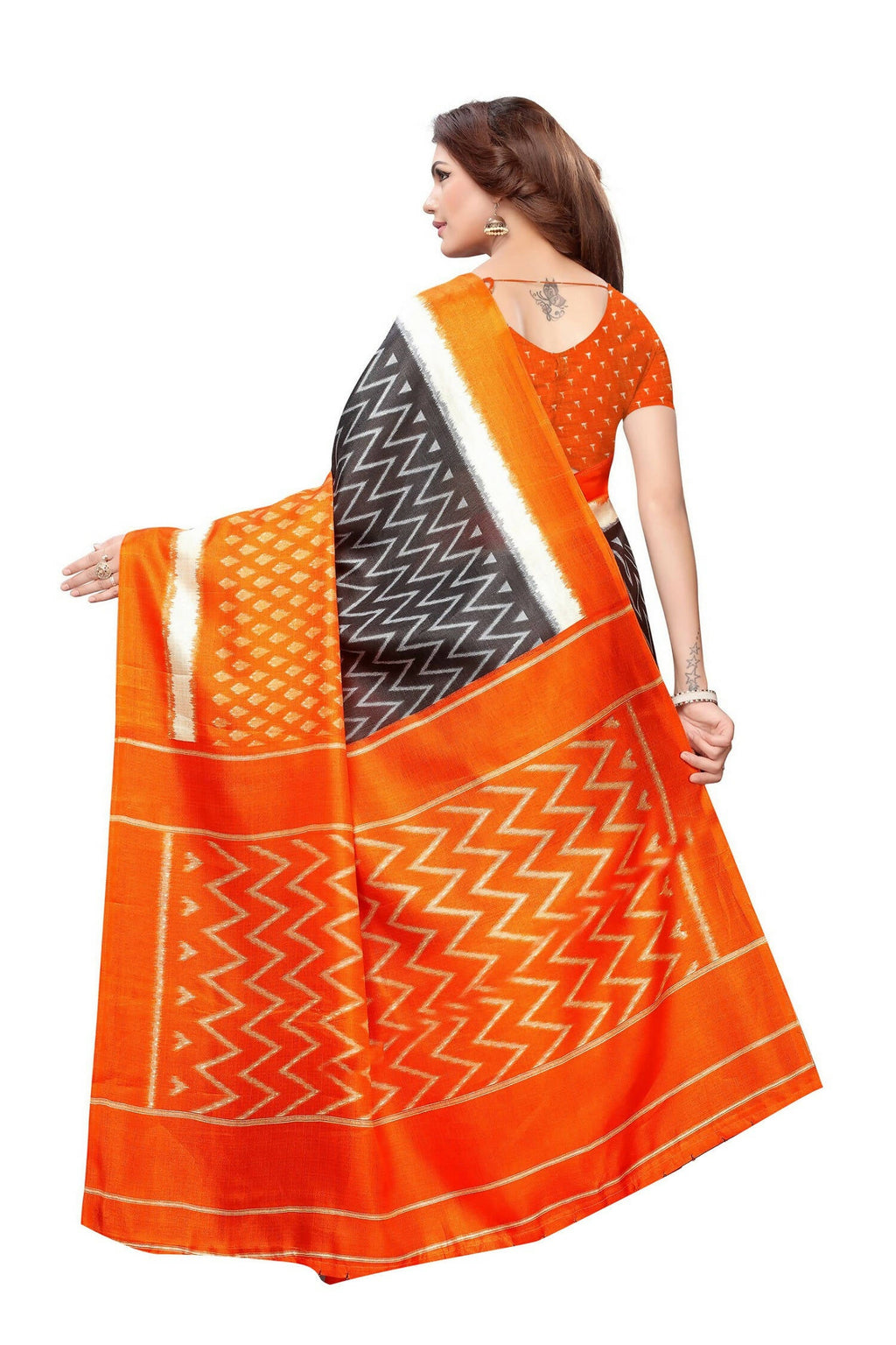 Vamika Orange & Multicolor Kalamkari With Jhalar Khadi Silk Saree | Grocsy