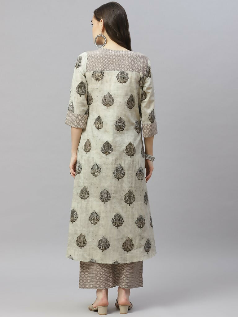 Miravan Women's Pure Cotton Printed A-Line Kurta And Palazzo | Grocsy