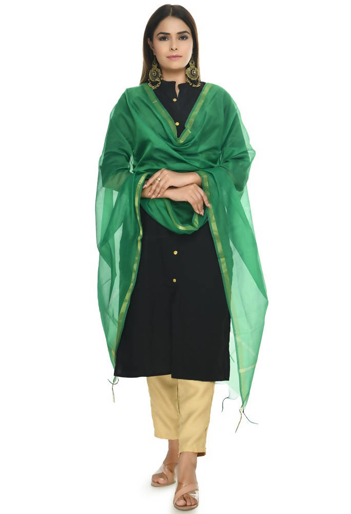 Mominos Fashion Green Banarsi Piping Dupatta | Grocsy