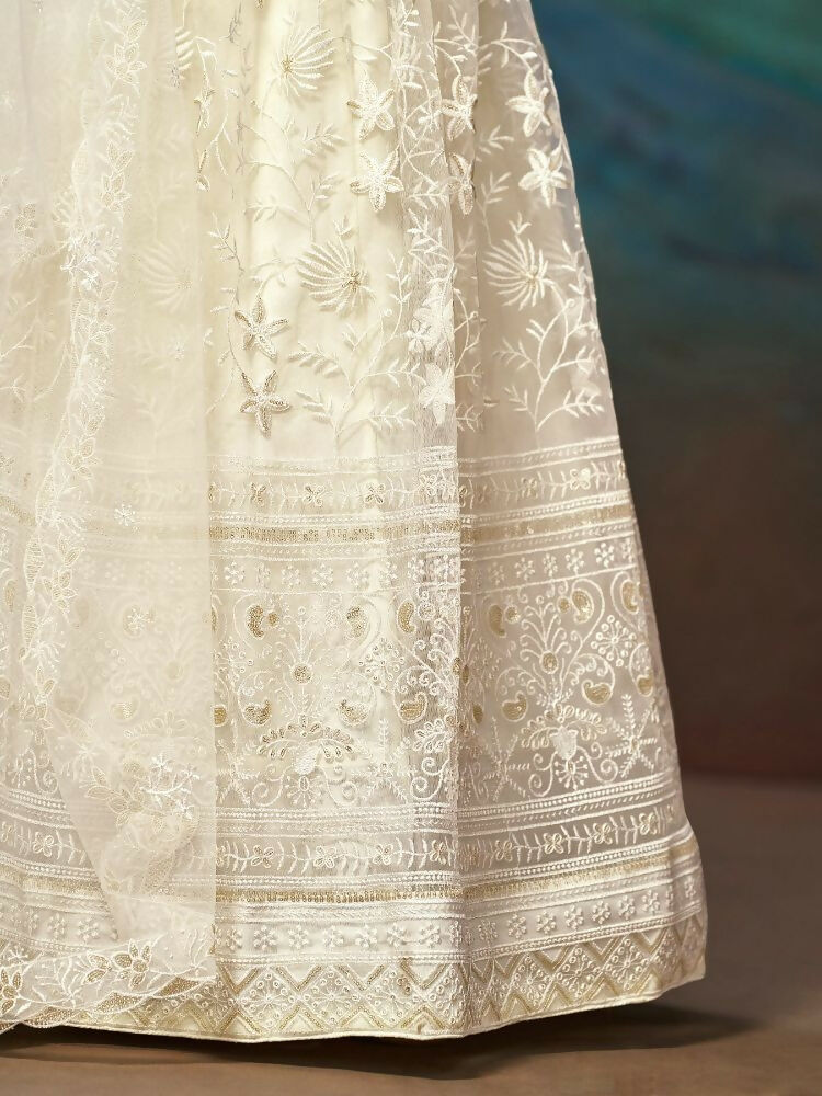 White Net Thread Sequence Embroidery Lehenga Choli - Jihu Culture | Grocsy