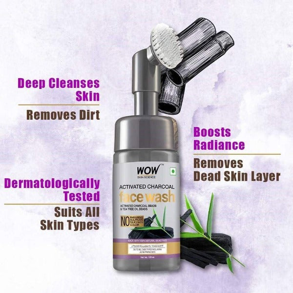 Wow Skin Science Charcoal Foaming Face Wash | Grocsy