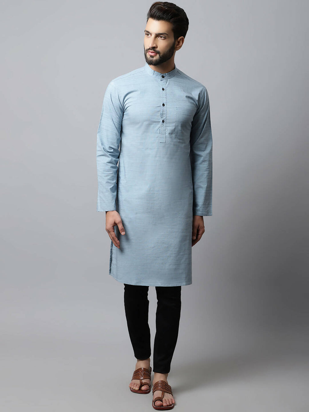 Even Apparels Blue Color Cotton Pure Cotton Men's Kurta With Side Placket (SLD1156) | Grocsy