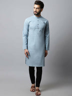 Even Apparels Blue Color Cotton Pure Cotton Men's Kurta With Side Placket (SLD1156) | Grocsy