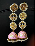 Joban Fashion Women White Meenakari Dome With Three Tops Drop Earring | Grocsy