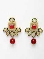 NVR Women's Red Kundan-Studded & Beaded Handcrafted Jewellery Set | Grocsy