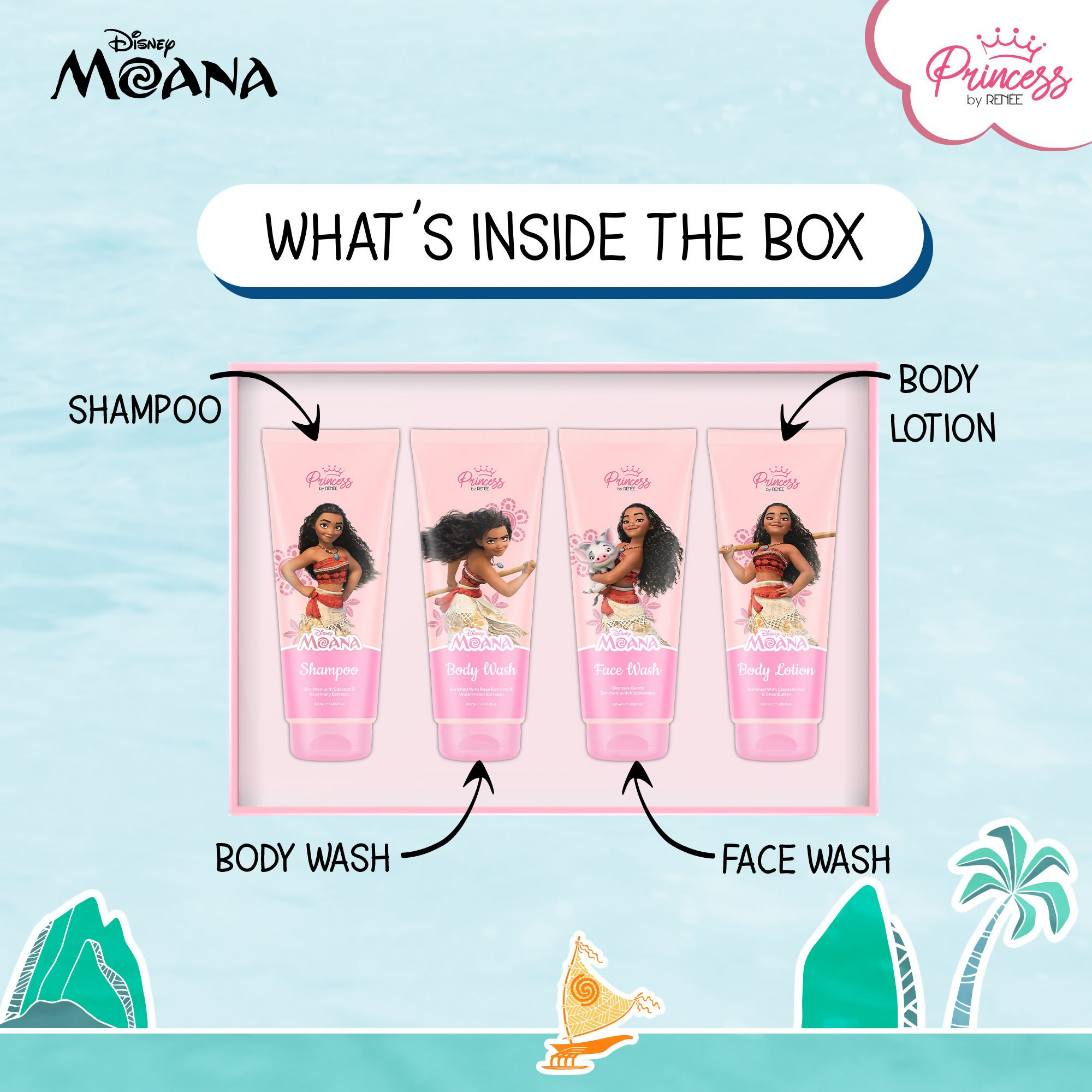 Renee Cosmetics Princess Disney Moana Bath & Body Care Set Kit | Grocsy