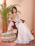 Shree Shyam Fashion The White Loom White Linen Cotton Saree | Grocsy
