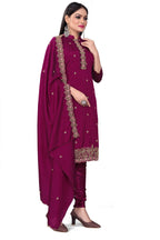Purple Silk Embroidered with Sequins work Unstitched Dress Material - Tanvi | Grocsy