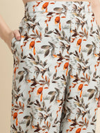 Grey Poly Crepe Digital Printed Top with Matching Bottom - Preeti | Grocsy