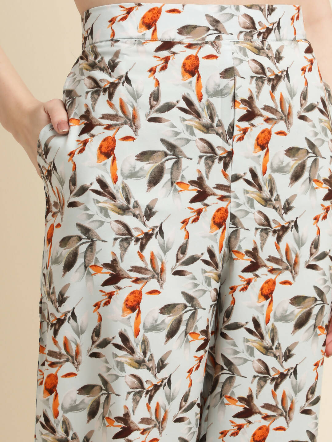 Grey Poly Crepe Digital Printed Top with Matching Bottom - Preeti | Grocsy