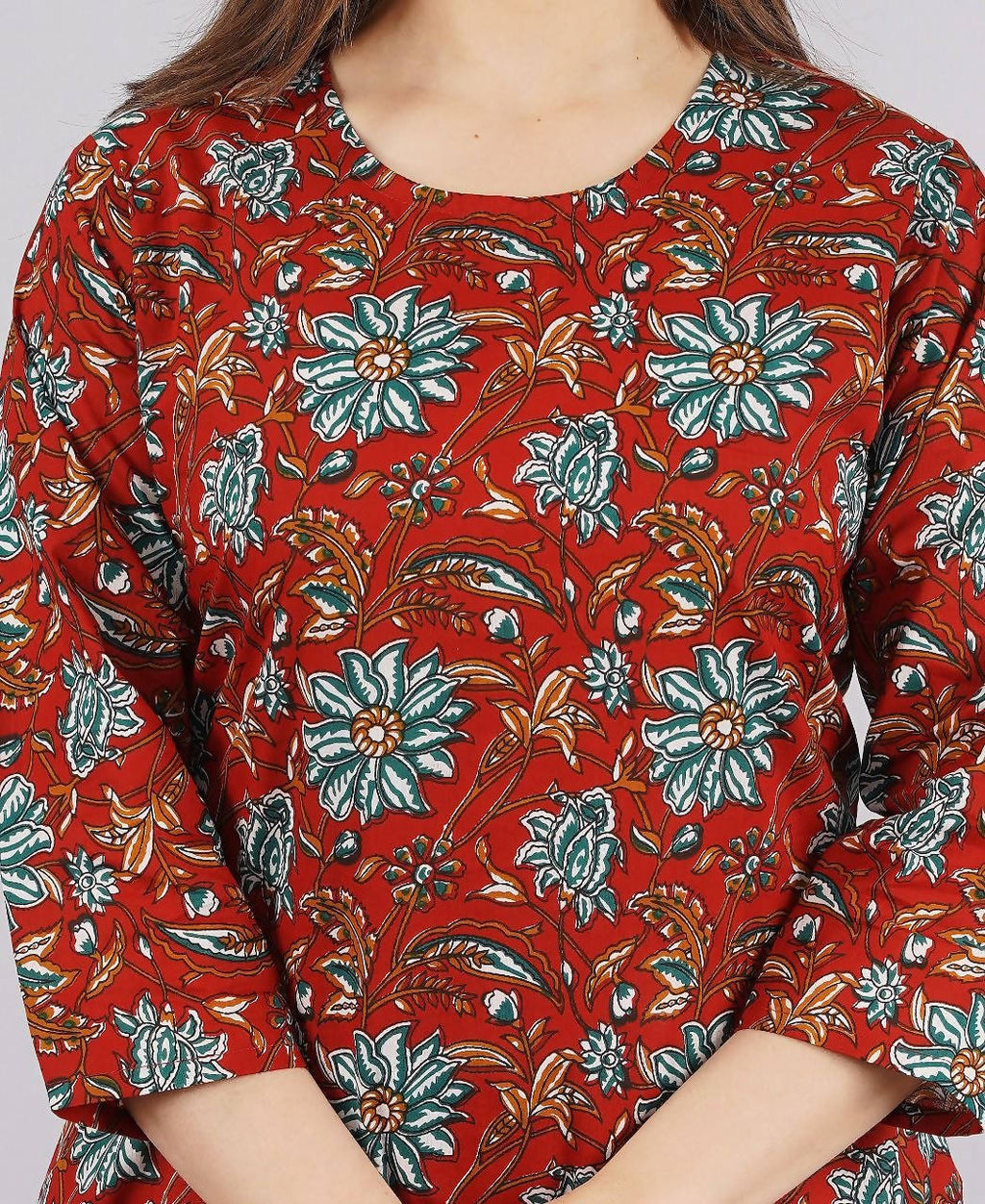Vamika Printed Cotton Red Party Wear/Casual Wear Kurta Set/Suit | Grocsy