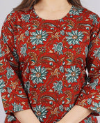 Vamika Printed Cotton Red Party Wear/Casual Wear Kurta Set/Suit | Grocsy