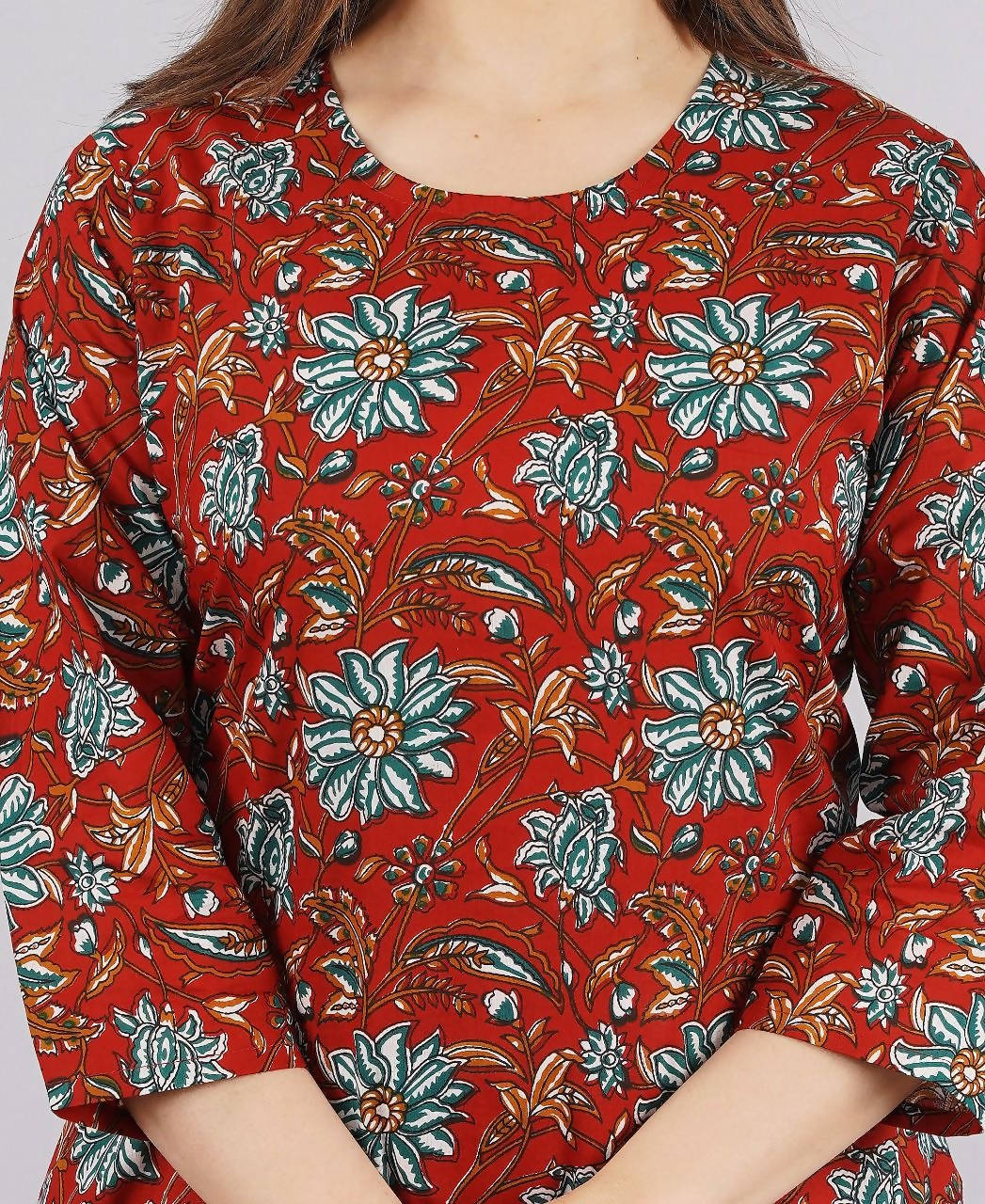 Vamika Printed Cotton Red Party Wear/Casual Wear Kurta Set/Suit | Grocsy