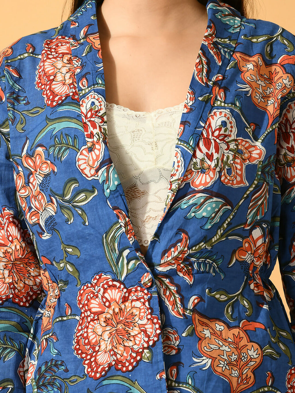 Myshka Women's Blue Printed Floral Jacket | Grocsy