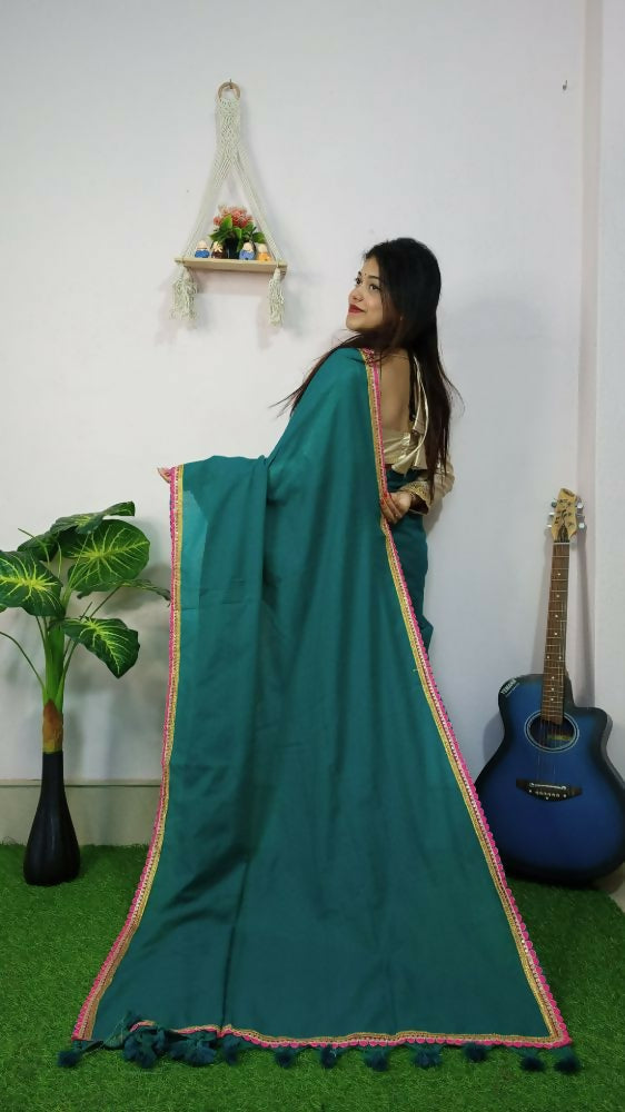 Exclusive Collection Beautiful Khadi Cotton Handloom Saree With Beautiful Zari Border - Green | Grocsy