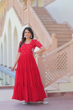 Joban Fashion Red Georgette Sequence Embroidery Work Gown | Grocsy