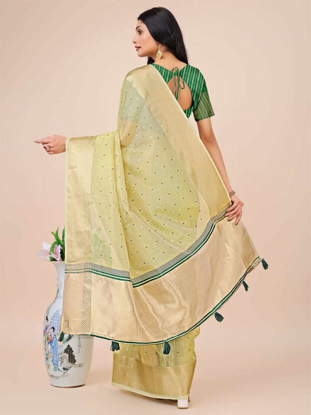 Shree Shyam Fashion Florance Light Green Organza Saree | Grocsy