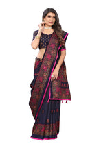 Vamika Blue Color Jute Silk Mirror Work Saree | Grocsy
