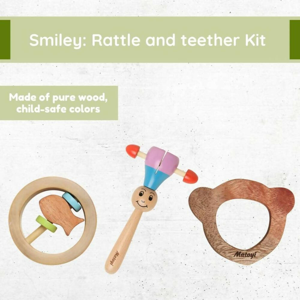 Matoyi Maraca Rattle, Fishy Rattle & Teether Bear Shaped Combo | Grocsy