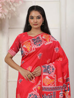 Shree Shyam Fashion Silk Blend Red Saree | Grocsy
