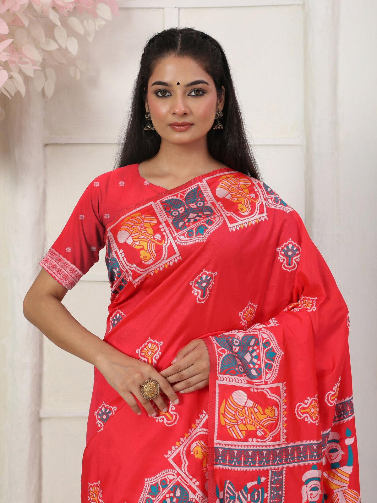 Shree Shyam Fashion Silk Blend Red Saree | Grocsy