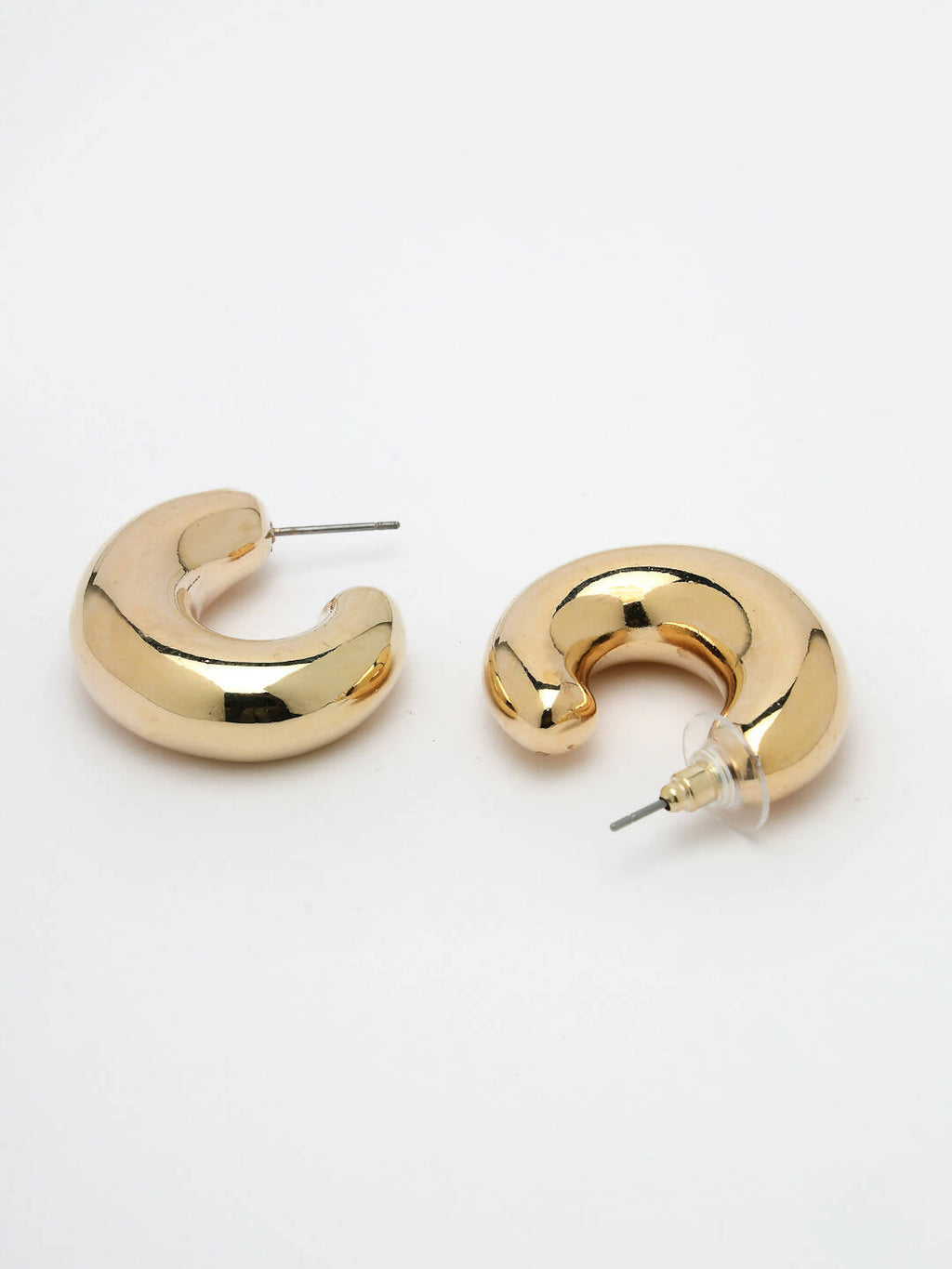 NVR Women Gold-Polished Circular-Shaped Half Hoop Earrings | Grocsy