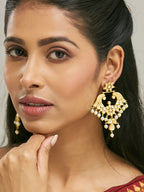 Nuyug 22K Gold-Plated Kundan and Pearl Earrings with Floral Stud and Intricate Crescent Design Chandbalis | Grocsy