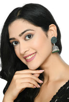 Mominos Fashion Joharkamal Kundan work Jhumka with Green Beads