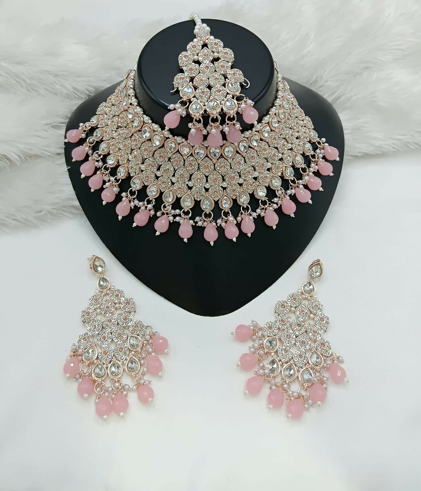 Joban Fashion Women Pink Stone Work Necklace Set | Grocsy