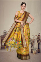 PR Fashion Multi Heavy Rich Cotton Silk Digital Print & Jacquard Saree | Grocsy