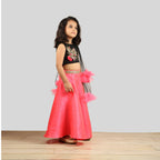 Pink Cow Fashions Black & Pink Ghagra Choli With Frill Dupatta | Grocsy