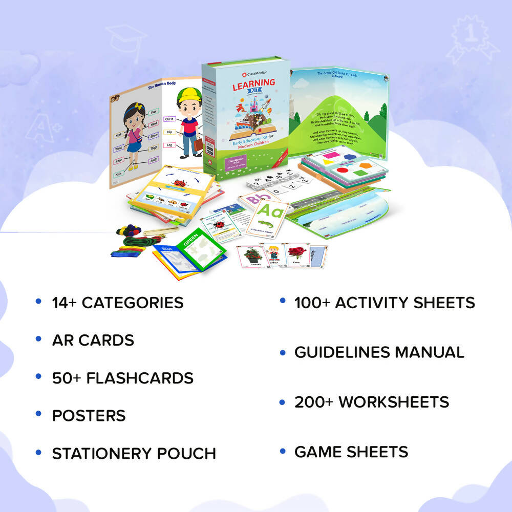 ClassMonitor KG1 Learning Educational Kit with Free App with 300+ Early Preschool Learning Activity Worksheets for kids of Age 3.5 - 4.5 Years | Grocsy