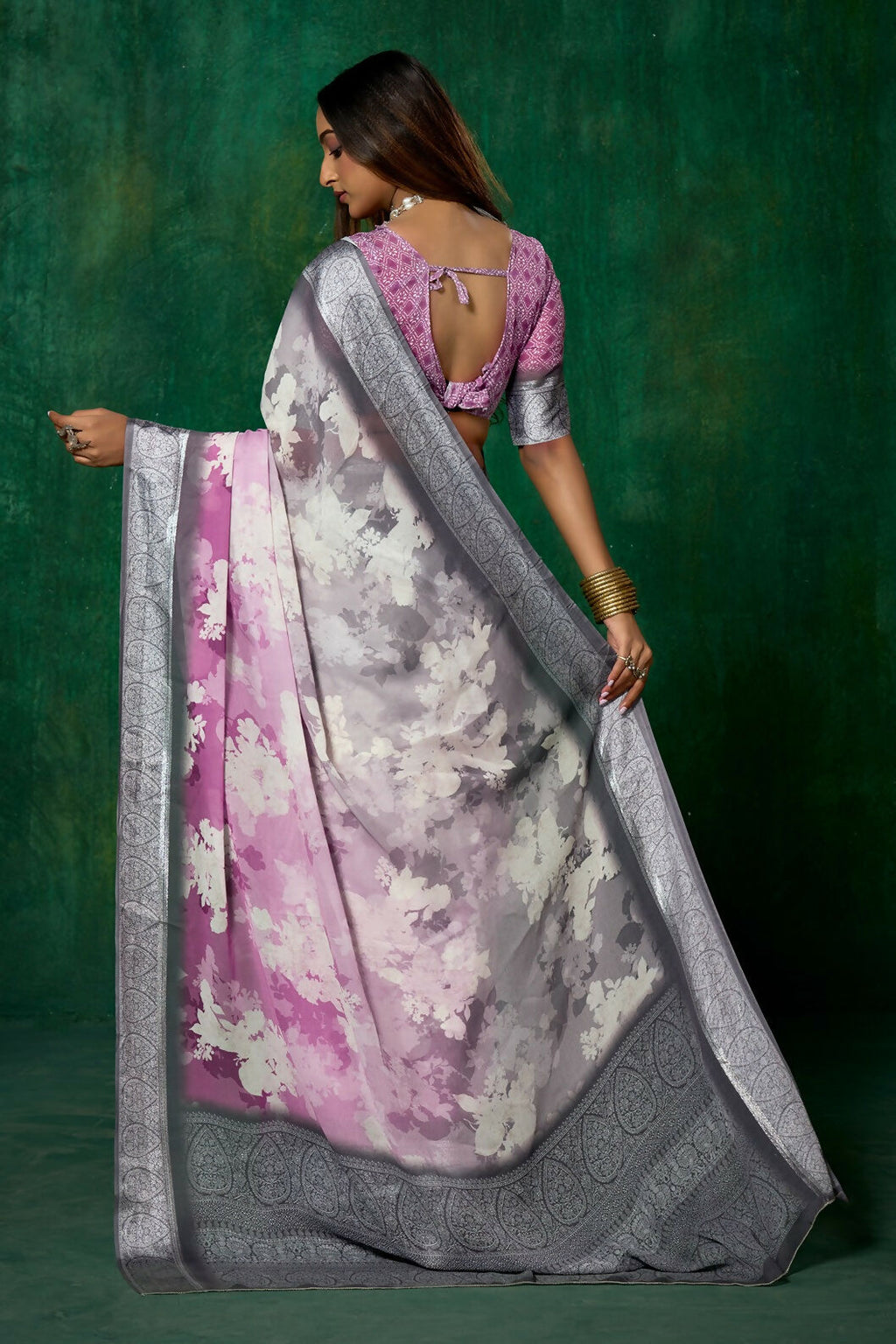 Joban Fashion Dola Silk With Zari Border Shaded Multi Color Work Saree | Grocsy